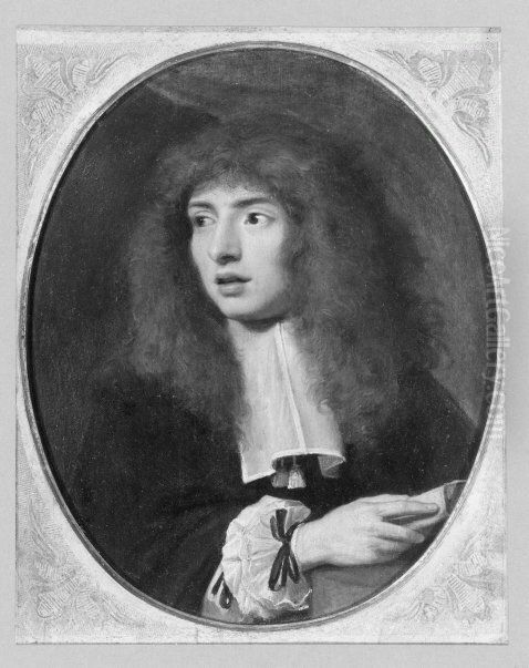 Bildnis eines jungen Mannes mit Allongeperucke (mit Buch) (Seigneur de Bezons) Oil Painting by Caspar Netscher