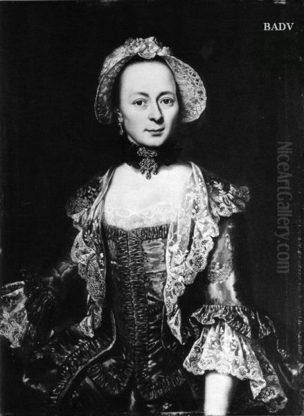 Bildnis einer Dame mit Hut im blauem Seidenkostum Oil Painting by Johann Georg Ziesenis