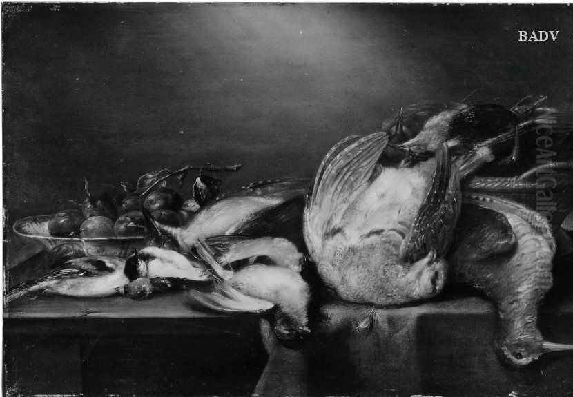 Stillleben mit toten Vogeln und einer Schale mit Pflaumen Oil Painting by Alexander Adriaenssen