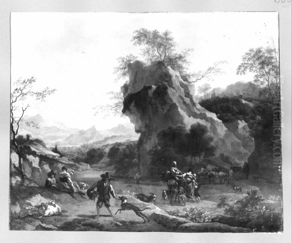 Sudliche Landschaft mit Felsenpartie und Staffage Oil Painting by Nicolaes Pieterszoon Berchem