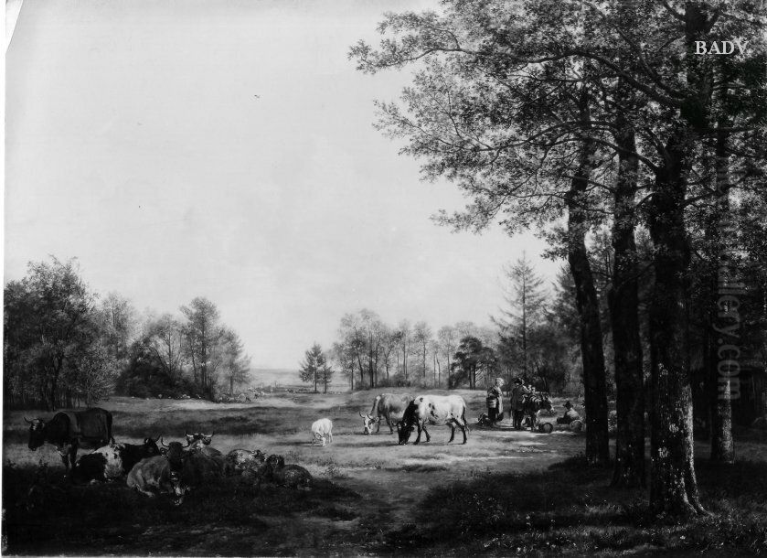 Landschaft mit weidendem Vieh und Staffage Oil Painting by Pieter Gerardus Van Os