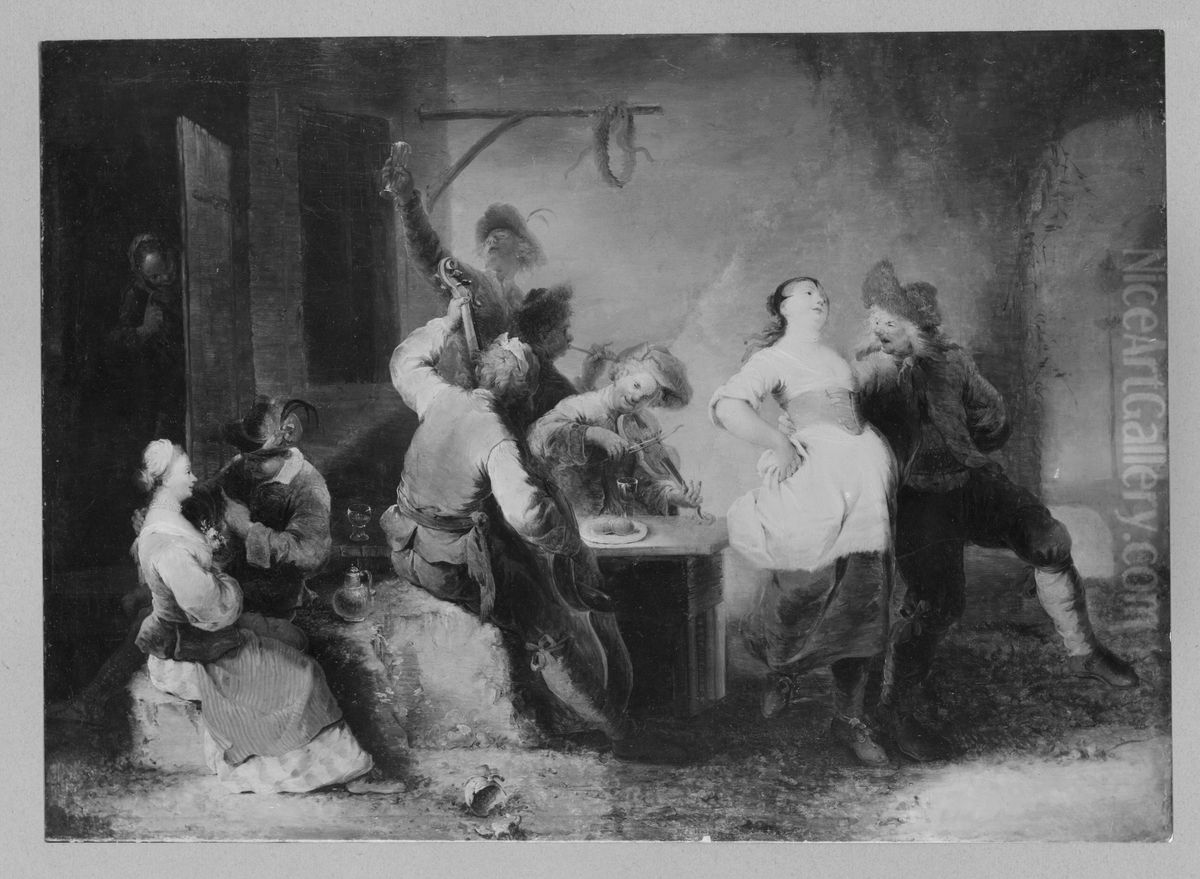 peasants dancing in front of a tavern Oil Painting by Johannes Zick