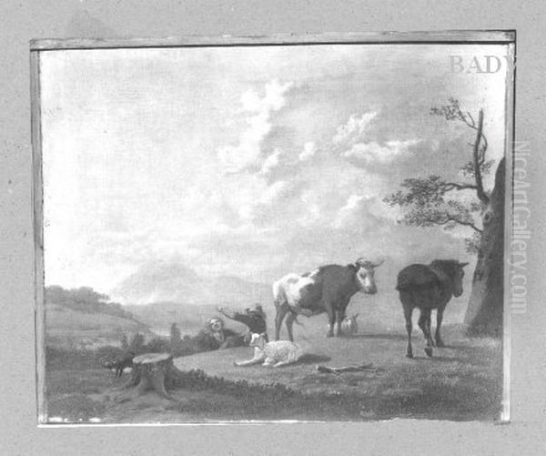 landscape with cattle and children Oil Painting by Karel Dujardin