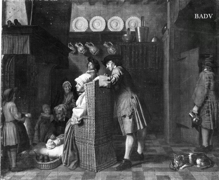 Hollandisches Interieur mit Familienszene Oil Painting by Jan Josef Horemans the Younger