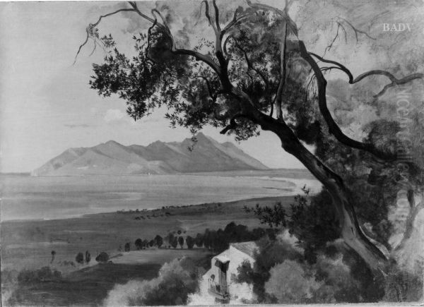 Sudliche Kustenlandschaft mit Olbaumen und Haus Oil Painting by Edmund Kanoldt