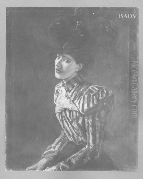 Damenbildnis mit Federhut Oil Painting by Albert von Keller