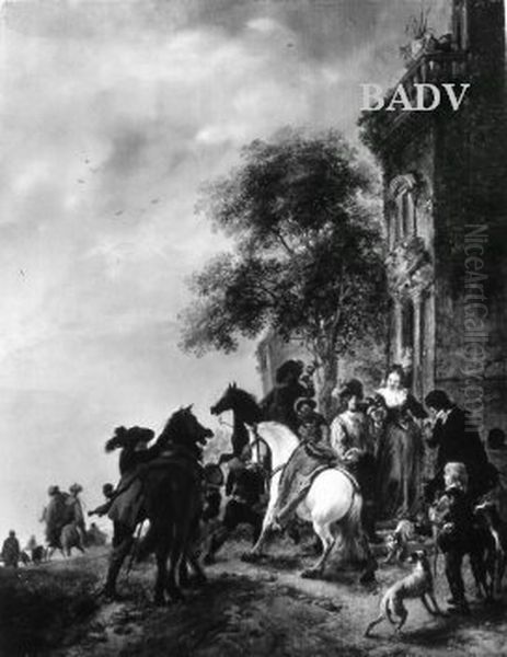 Aufbruch einer Jagdgesellschaft Oil Painting by Philips Wouwerman