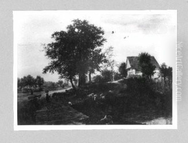 Landschaft mit hohen Eichen und Bauernhaus Oil Painting by Jacob Van Ruisdael