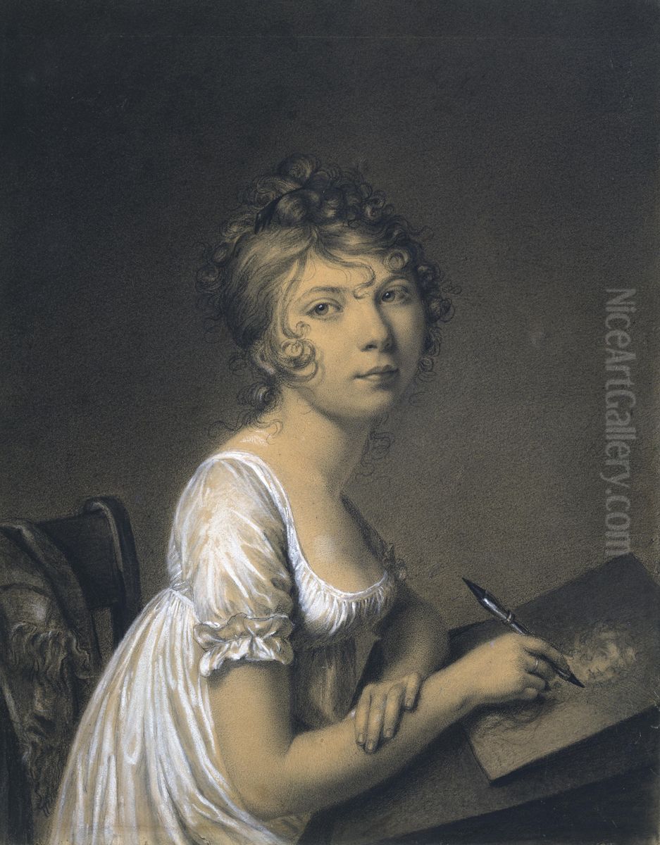 Portrait of a Young Woman Drawing Herself Oil Painting by Louis-Leopold Boilly