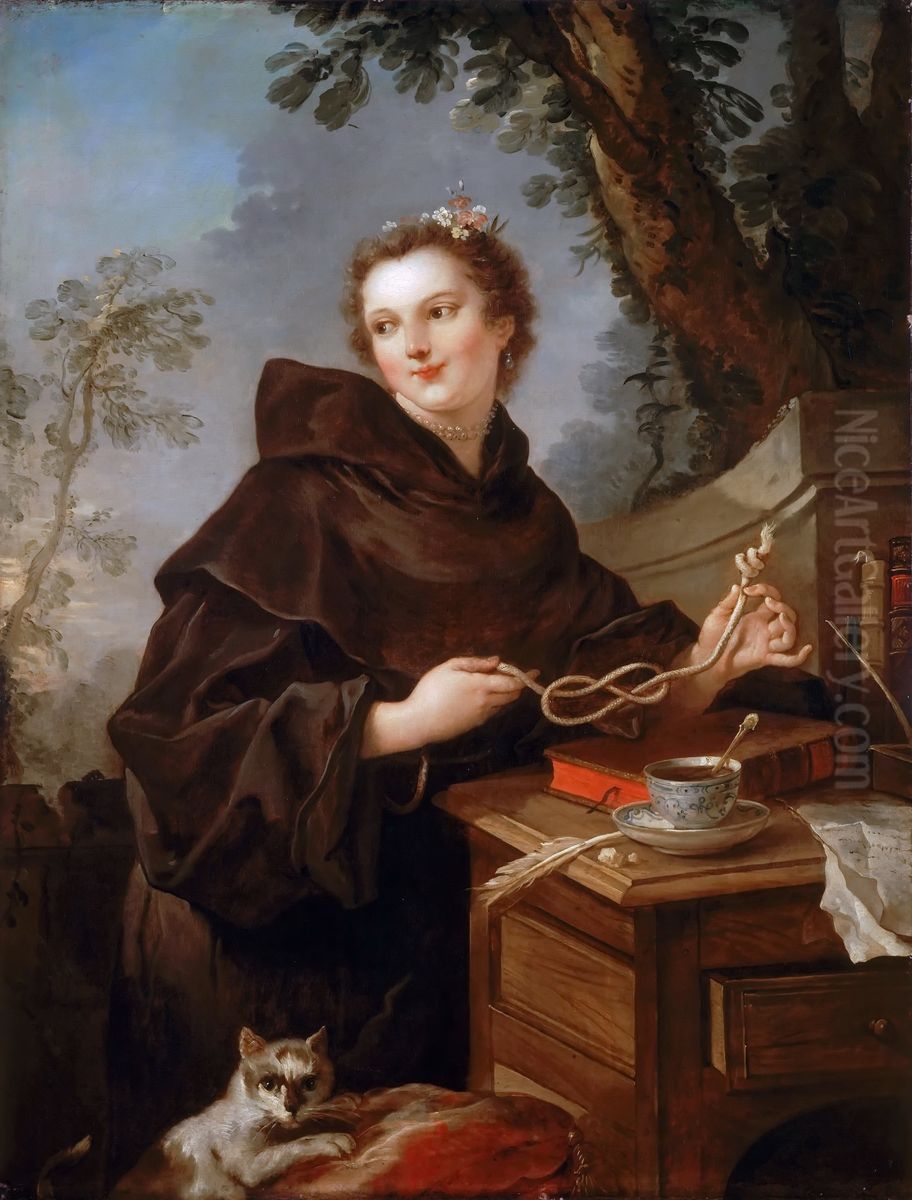 Louise-Anne de Bourbon, mademoiselle de Charolais (1695-1758), representee en costume de moine de fantaisie tenant le cordon de Saint Francois Oil Painting by Charles-Joseph Natoire