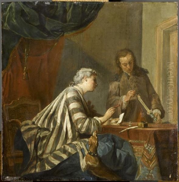 Une femme occupee a cacheter une lettre Oil Painting by Jean-Baptiste-Simeon Chardin