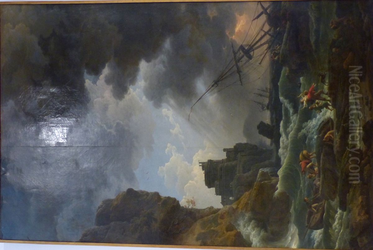 A Storm with Sinking of a Sailboat Oil Painting by Joseph Vernet