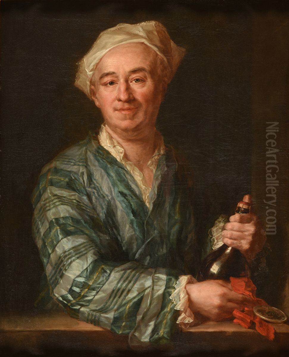 Portrait d'homme tenant une bouteille Oil Painting by Alexis Grimou