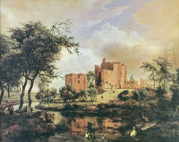 Ruins of Brederode Castle Oil Painting by Meindert Hobbema