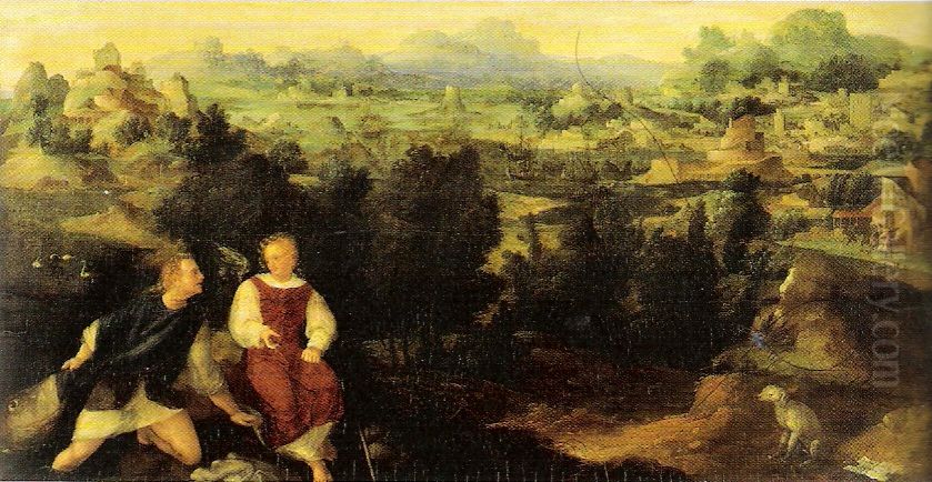 Landscape with Tobias and the angel Oil Painting by Jan Van Scorel Landscape with Tobias and the angel Oil Painting by Jan Van Scorel