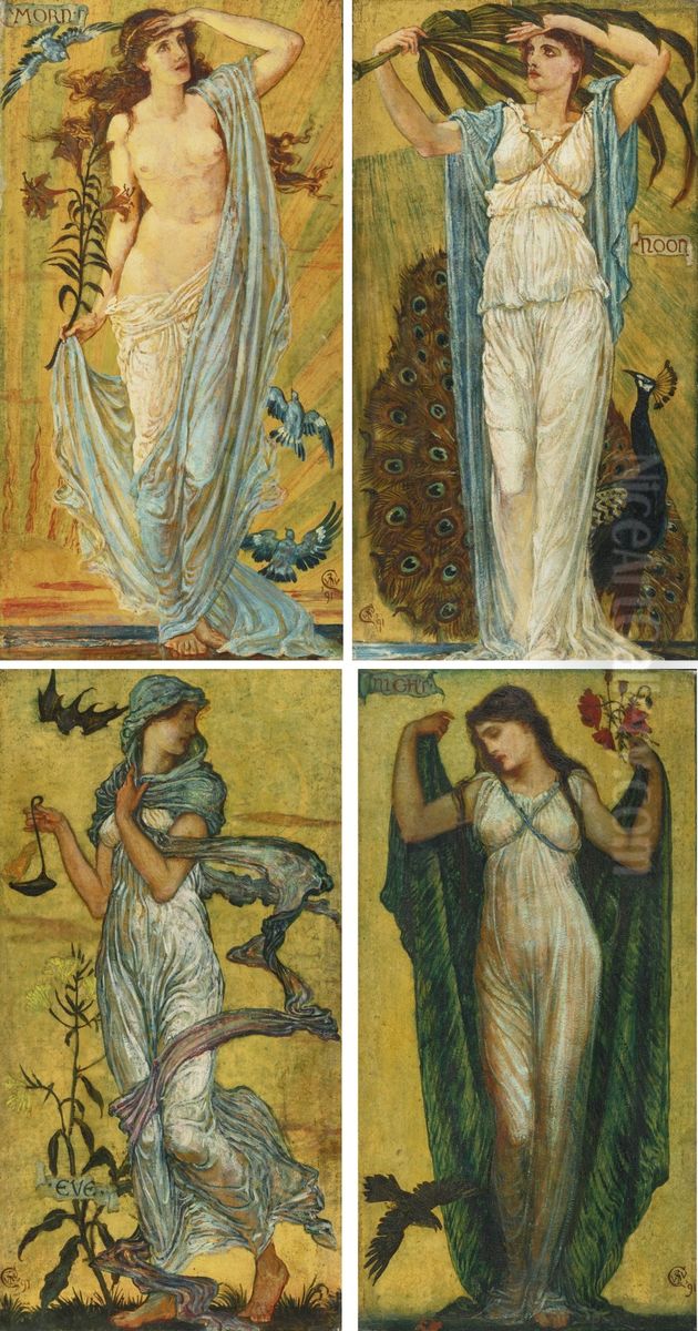 Morn; Noon; Eve; Night Oil Painting by Walter Crane