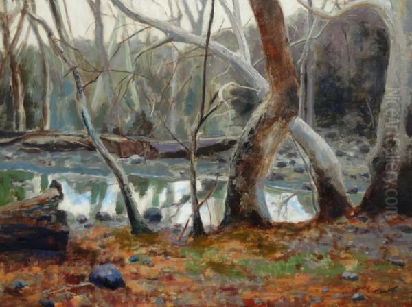 Creek In Winter Oil Painting by unknown