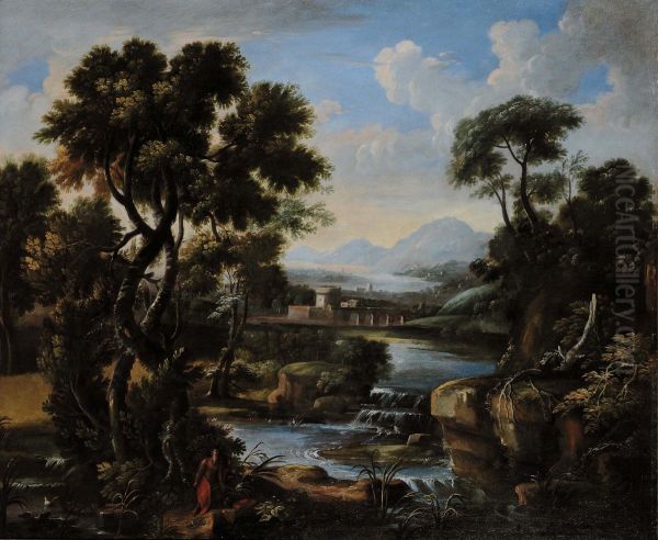 Landscape in Lazio with Hermit Oil Painting by Crescenzio Onofri