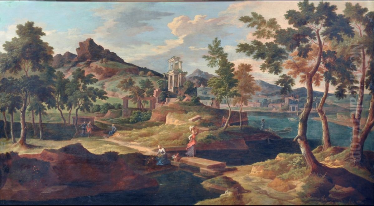 Idealised landscape of the Roman Campagna Oil Painting by Crescenzio Onofri
