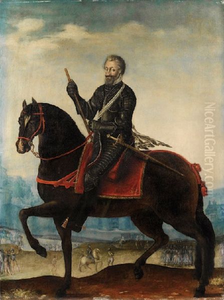 Equestrian Portrait of Henri IV in armor in Front of a City Oil Painting by Marin Bourgeois