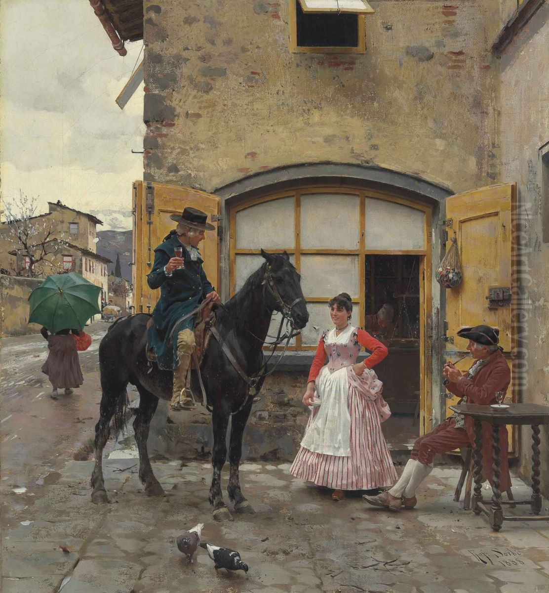 Stopping for a Drink Oil Painting by Raffaello Sorbi
