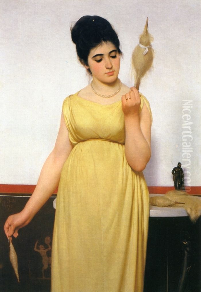 The Spinner. Oil Painting by Raffaello Sorbi
