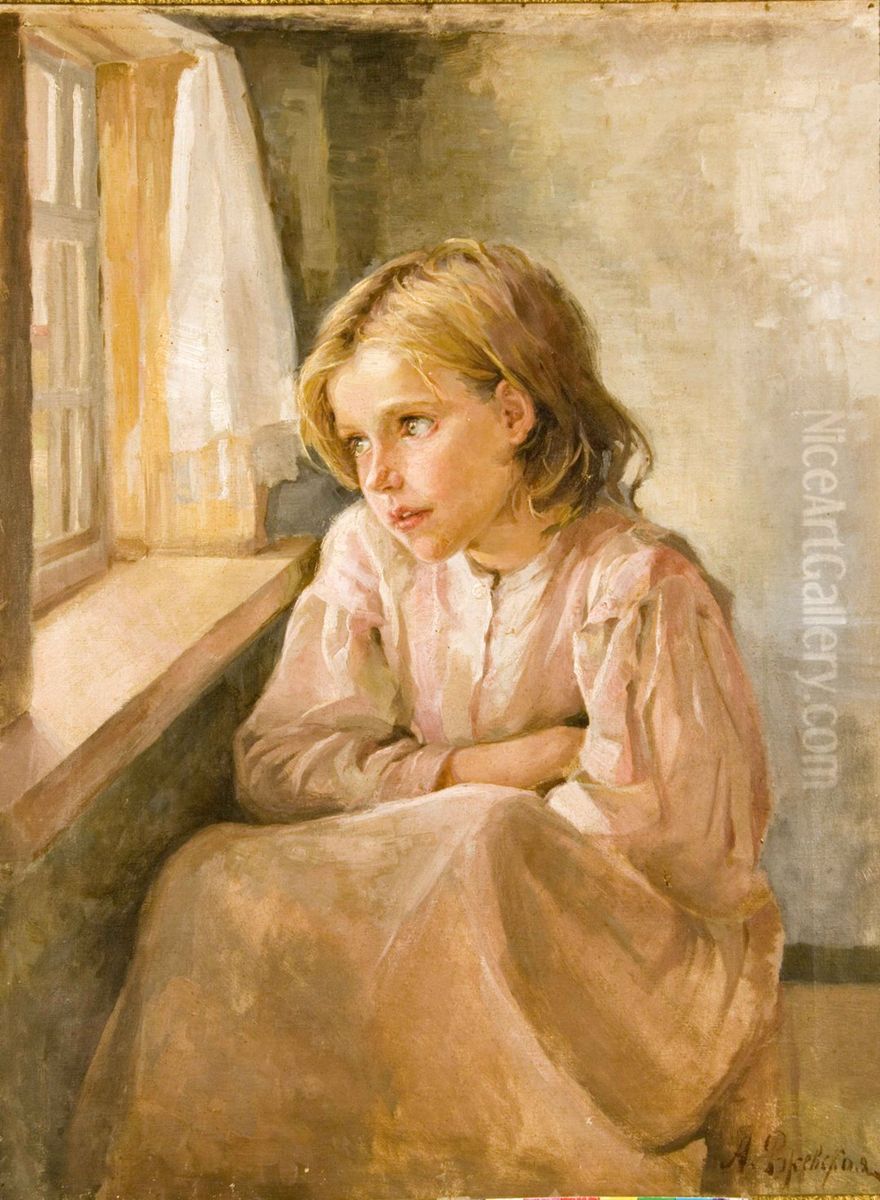 Girl At The Window Oil Painting by Antonina Rzhevskaya