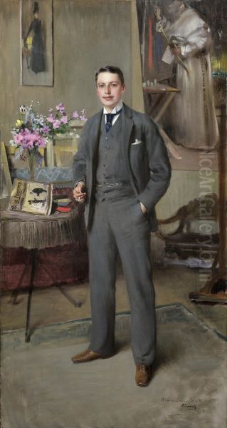 Ganzfiguriges Herrenportrait (Cesare Formilli?) Oil Painting by Vittorio Matteo Corcos