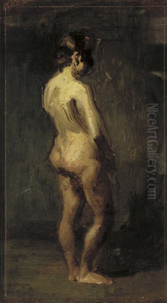 Masked nude standing Oil Painting by Thomas Cowperthwait Eakins