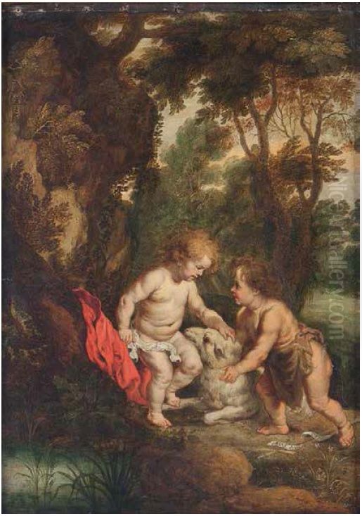 The Infant Jesus with Saint John in a Landscape Oil Painting by Victor Wolfvoet