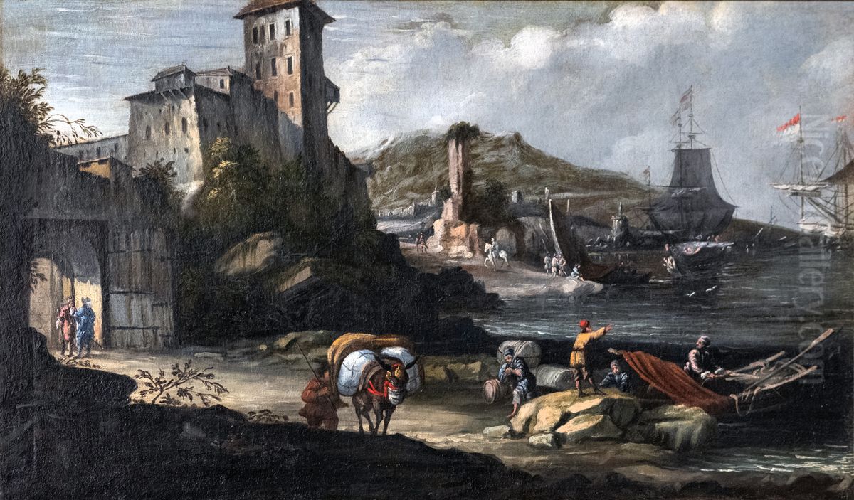 Landscape with marina Oil Painting by Johann Anton Eismann