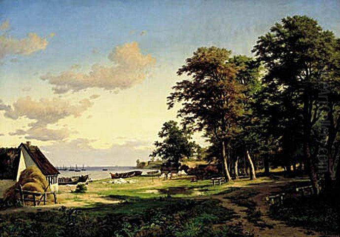 A fishing village in North Zealand. Oil Painting by Axel Schovelin