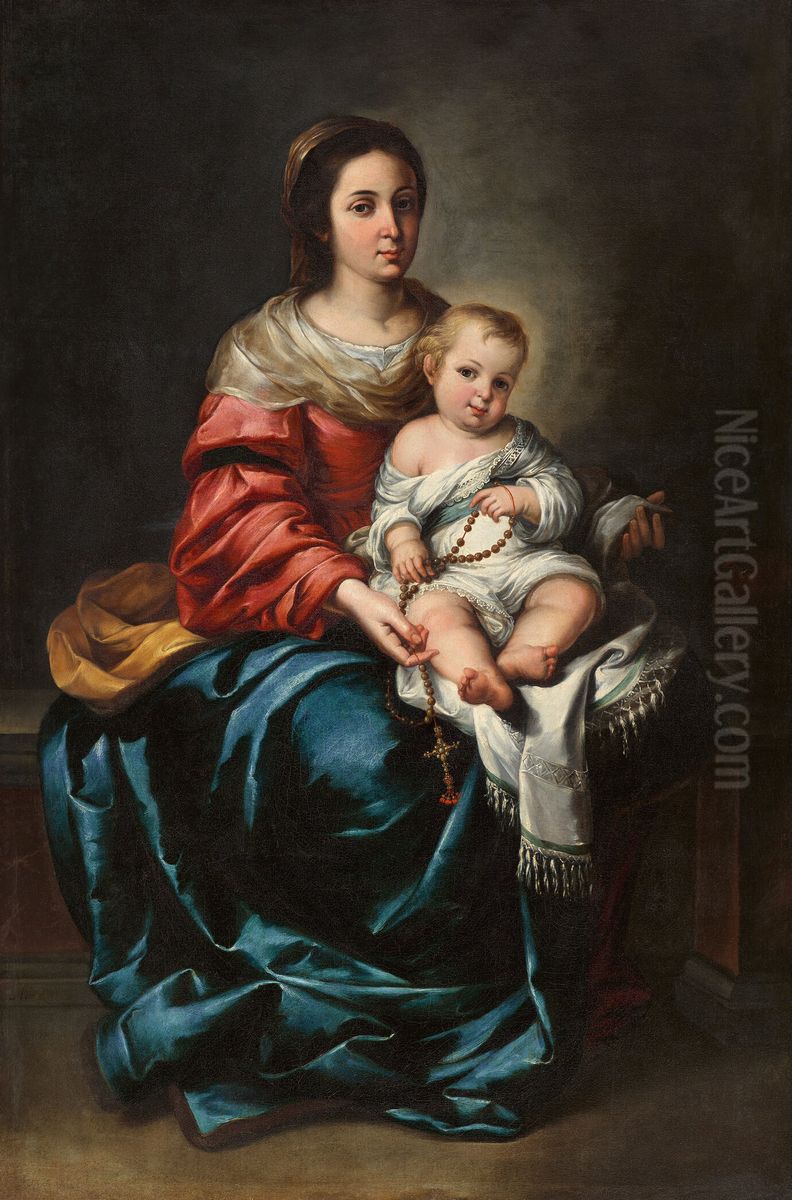 Virgin and Child, with rosary Oil Painting by Bartolome Esteban Murillo