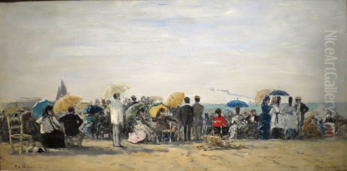 Beach at Trouville Oil Painting by Eugene Louis Boudin