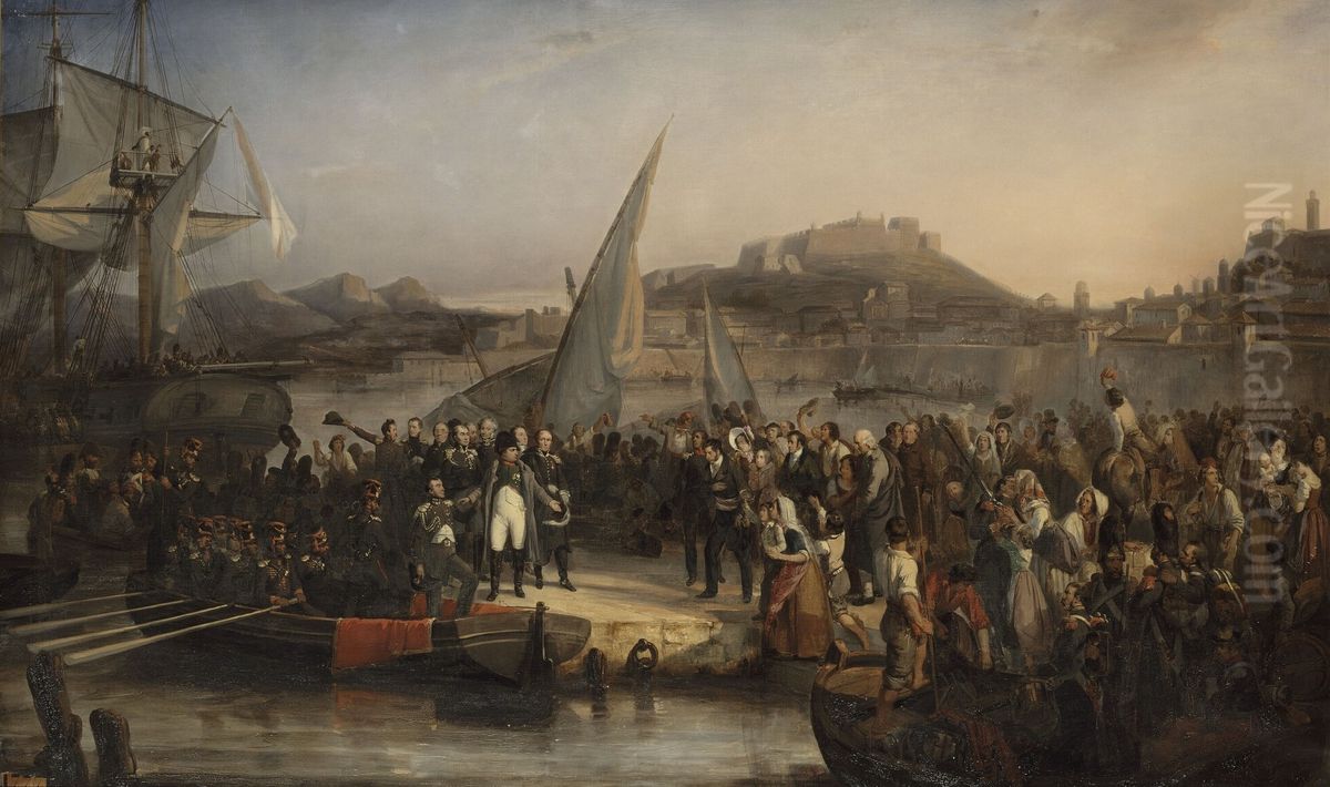 Napoleon Ier quittant l'ile d'Elbe. 26 fevrier 1815 Oil Painting by Joseph Beaume
