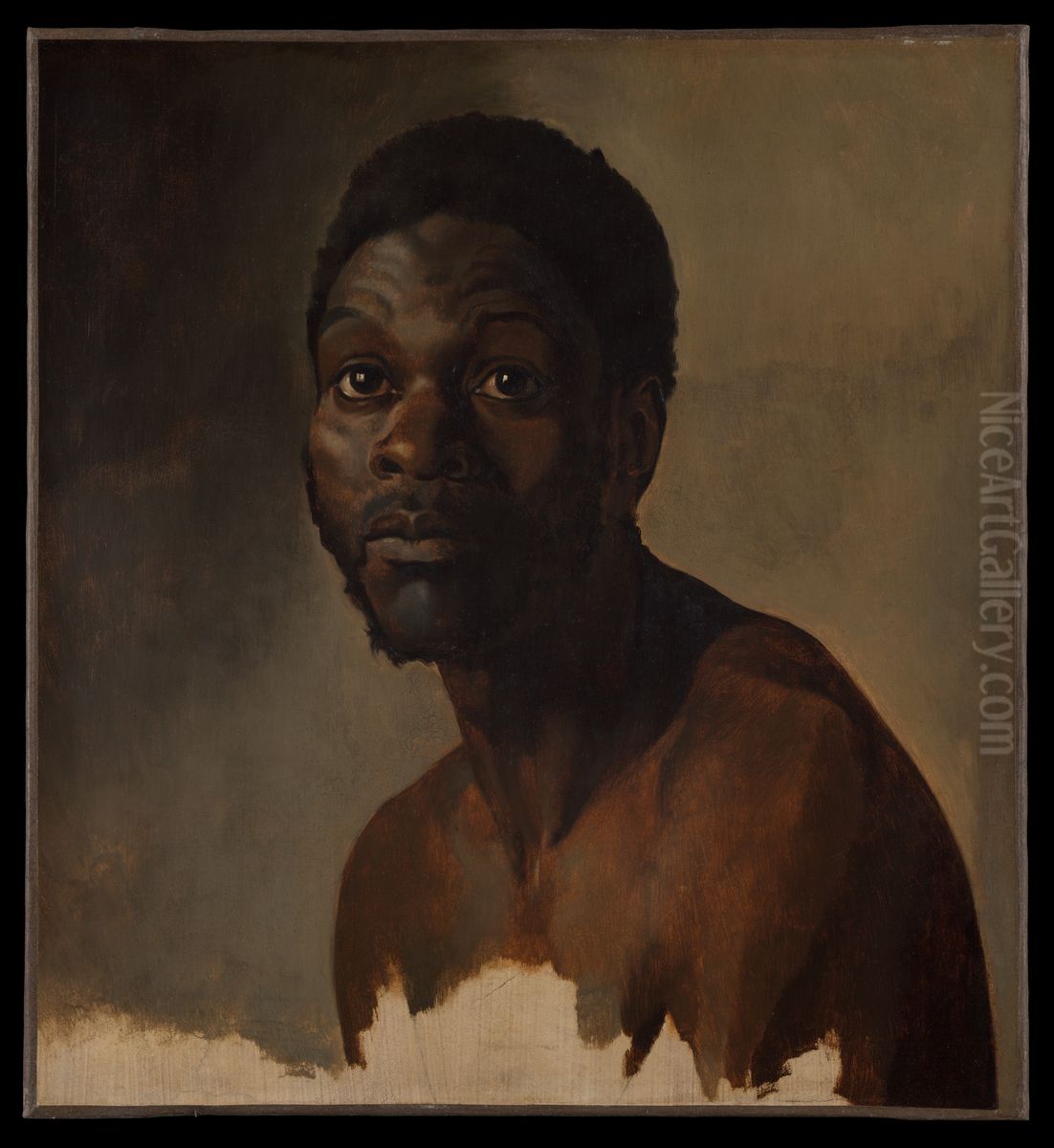 Bust-Length Study of a Man Oil Painting by Francois-Auguste Biard