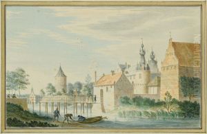 Schlossanlage an einem Fluss.