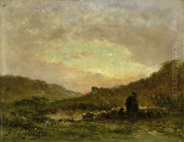 Berger et son troupeau Oil Painting by Ferdinand Chaigneau