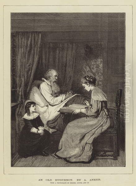 An Old Huguenot Oil Painting by Albert Anker