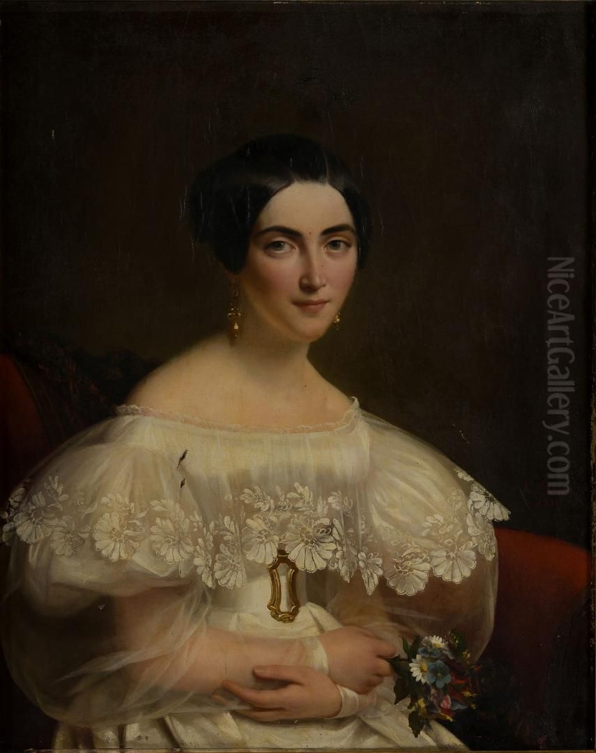 Portrait of Emma Destailleur, wife of Antoine Le Roux de Lincy Oil Painting by Louise Adelaide Desnos