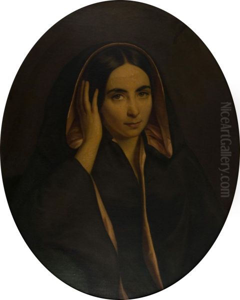 Portrait de Juliette de Bourge nee Destailleur, soeur de l'artiste Oil Painting by Emma Leroux de Lincy