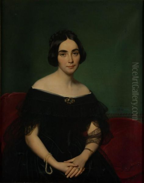 Portrait de Juliette Destailleur (1812-1892), epouse de Romain de Bourge, en robe de deuil Oil Painting by Louise Adelaide Desnos