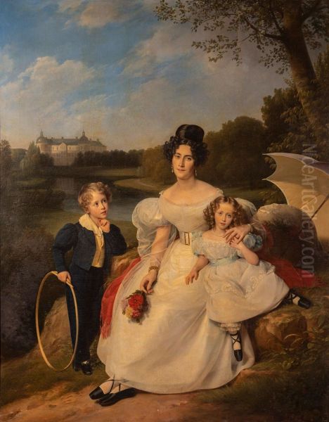 Portrait of Sophie Legrand, comtesse Walsh de Serrant, and her children Oil Painting by Louis Hersent