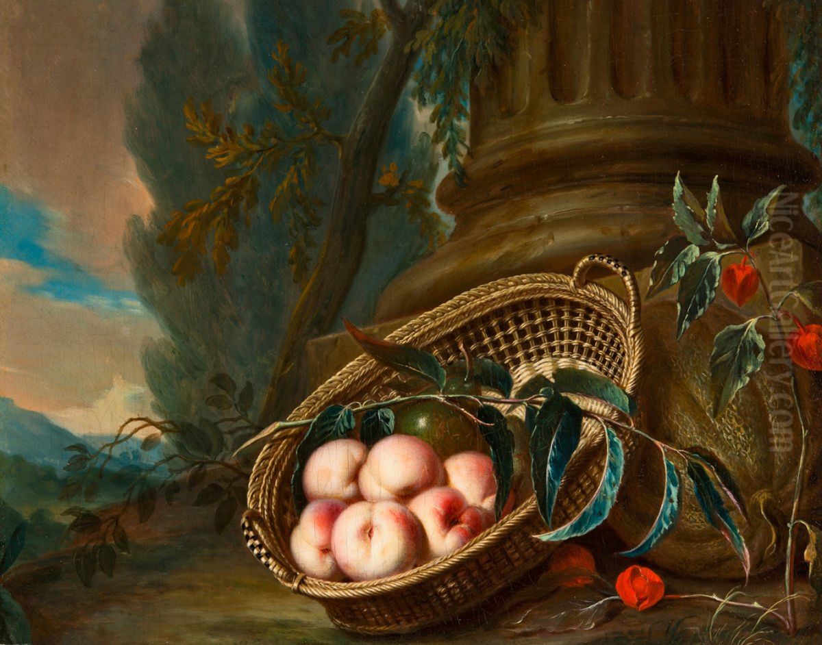 Still life with peaches Oil Painting by Adam Manyoki