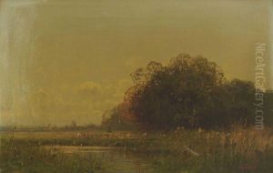 Shore landscape with a flock of sheep
