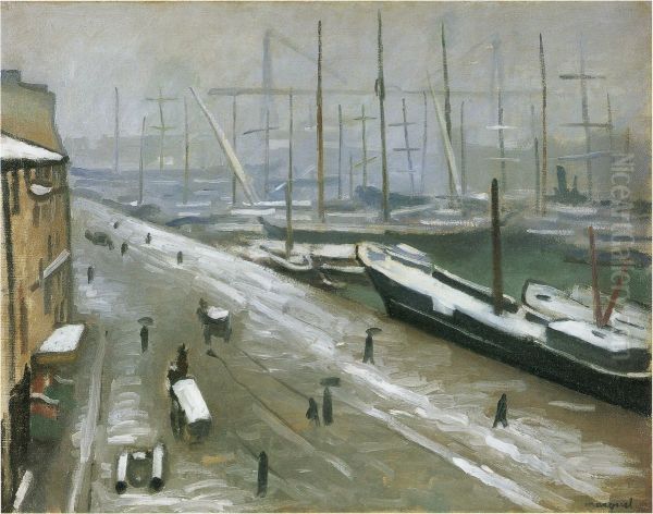 Vue du port de Marseille sous la neige Oil Painting by Albert Marquet