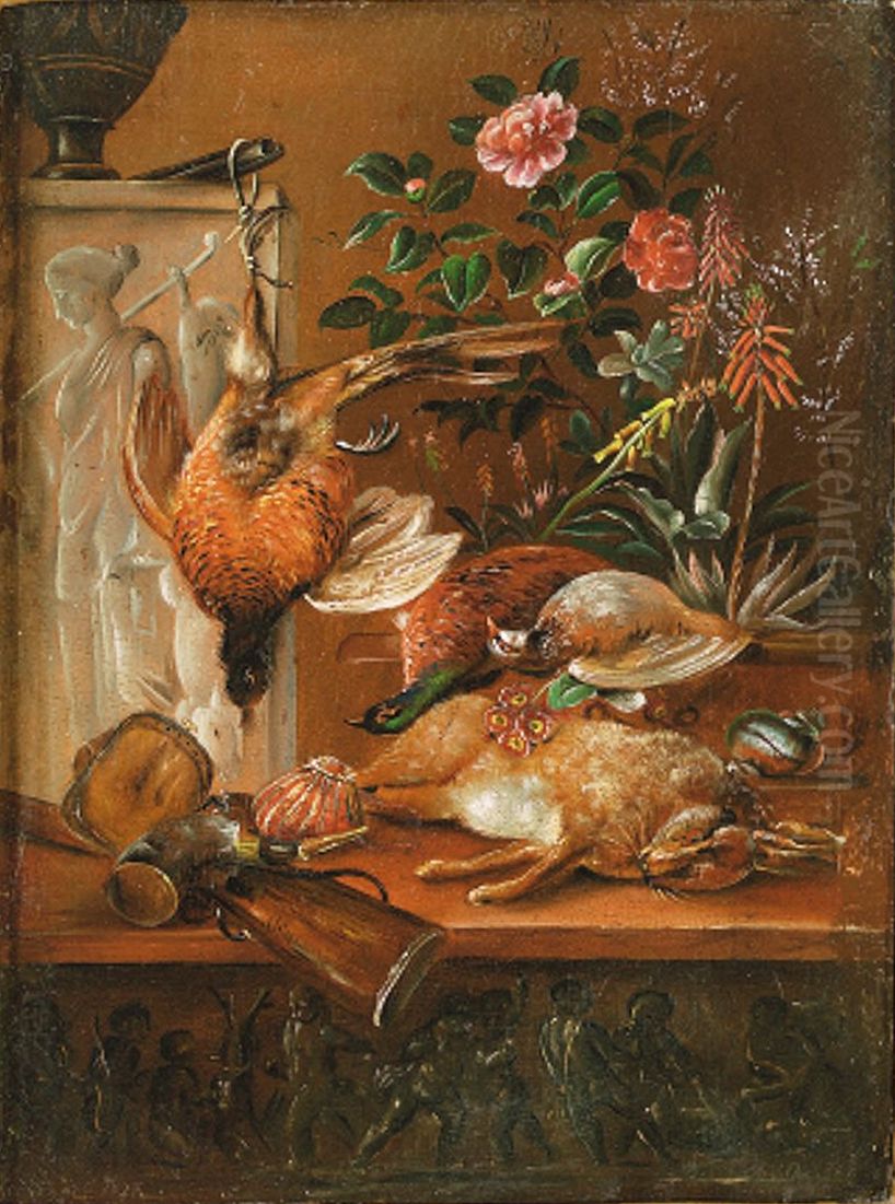 Still life with hunting symbols. Oil Painting by Cladius Detlev Fritzsch