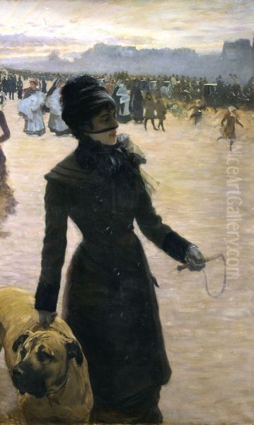 Signora col cane (Ritorno dalle corse) Oil Painting by Giuseppe de Nittis