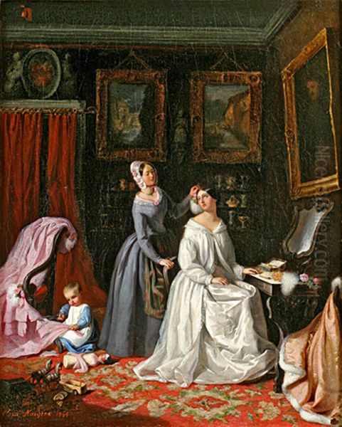 Young Lady at her dressing-table Oil Painting by unknown