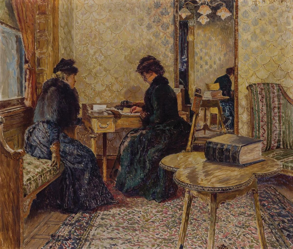 Interior of Fifth Avenue Bank, New York Oil Painting by Otto (Henry) Bacher